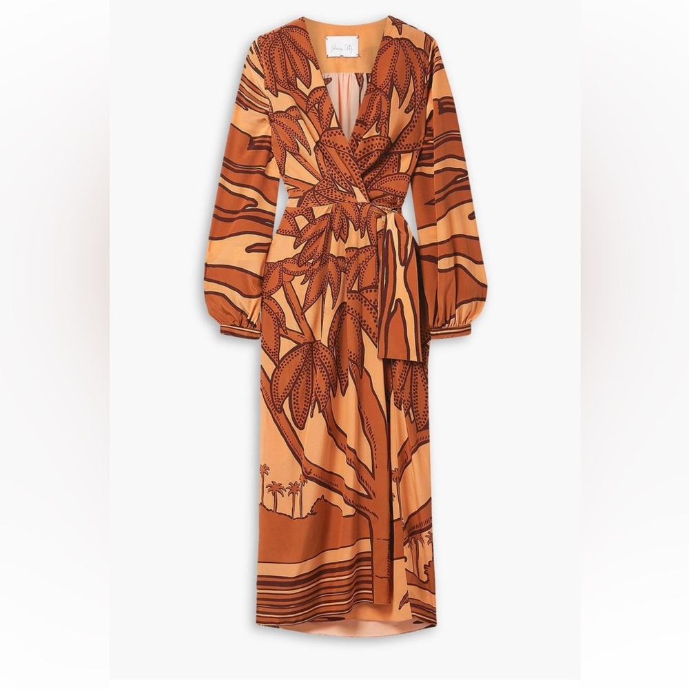 Johanna Ortiz Sociedades Antiguas Printed Silk Crepe de Chine Midi Wrap Dress